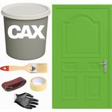 CAXCOLORS Demir & Metal Vernikli Panel Kapı Akrilik Boya Seti 1 Litre + Fırça + Zımpara + Bant + Eldiven - FISTIK YEŞİL