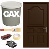 CAXCOLORS Demir & Metal Vernikli Panel Kapı Akrilik Boya Seti 1 Litre + Fırça + Zımpara + Bant + Eldiven - KOYU KAHVE