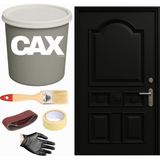 CAXCOLORS Demir & Metal Vernikli Panel Kapı Akrilik Boya Seti 1 Litre + Fırça + Zımpara + Bant + Eldiven - MAT SİYAH
