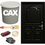 CAXCOLORS Demir & Metal Vernikli Panel Kapı Akrilik Boya Seti 1 Litre + Fırça + Zımpara + Bant + Eldiven - PARLAK SİYAH