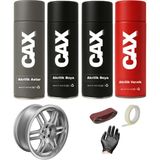 CAXCOLORS Gümüş Gri Araba Jant Sprey Akrilik Özel Yapım Sprey Boya Seti 400 ml Bant-Zımpara-Eldiven - METALİK GÜMÜŞ