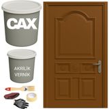 CAXCOLORS Metal-Çelik-Döküm Vernikli Kapı Akrilik Boya Seti 1 LİTRE+500ML Akrilik Koruma ve Parlaklık Verniği - AÇIK KAHVE