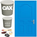 CAXCOLORS Metal-Çelik-Döküm Vernikli Kapı Akrilik Boya Seti 1 LİTRE+500ML Akrilik Koruma ve Parlaklık Verniği - GÖK MAVİ