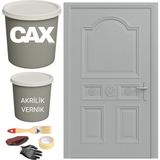 CAXCOLORS Metal-Çelik-Döküm Vernikli Kapı Akrilik Boya Seti 1 LİTRE+500ML Akrilik Koruma ve Parlaklık Verniği - GÜMÜŞ GRİ
