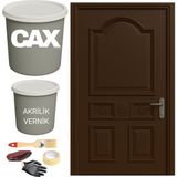 CAXCOLORS Metal-Çelik-Döküm Vernikli Kapı Akrilik Boya Seti 1 LİTRE+500ML Akrilik Koruma ve Parlaklık Verniği - KOYU KAHVE
