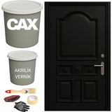 CAXCOLORS Metal-Çelik-Döküm Vernikli Kapı Akrilik Boya Seti 1 LİTRE+500ML Akrilik Koruma ve Parlaklık Verniği - MAT SİYAH