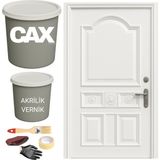 CAXCOLORS Metal-Çelik-Döküm Vernikli Kapı Akrilik Boya Seti 1 LİTRE+500ML Akrilik Koruma ve Parlaklık Verniği - PARLAK BEYAZ