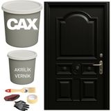 CAXCOLORS Metal-Çelik-Döküm Vernikli Kapı Akrilik Boya Seti 1 LİTRE+500ML Akrilik Koruma ve Parlaklık Verniği - PARLAK SİYAH