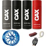 CAXCOLORS Metalik Mavi Araba Jant Sprey Akrilik Özel Yapım Sprey Boya Seti 400 ml Bant-Zımpara-Eldiven - METALİK MAVİ
