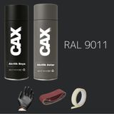 CAXCOLORS Sprey+Astar Premium Özel Yapım Akrilik Sprey Boya Seti 400 ml (Araba-Metal-Plastik-Ahşap) - İPEKSİ MAT SİYAH RAL-9011