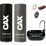CAXCOLORS Suya Dayanıklı Parlak Beyaz Lavabo-Fayans-Evye Sprey Boyası 400 ml + Kılcal Çizik Dolgu Astarı - PARLAK SİYAH