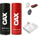 CAXCOLORS Suya Dayanıklı Parlak Beyaz Lavabo-Fayans-Evye Sprey Boyası 400 ml + Kimyasal Koruma Verniği - MAT BEYAZ