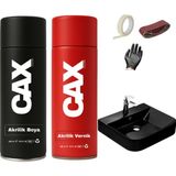 CAXCOLORS Suya Dayanıklı Parlak Beyaz Lavabo-Fayans-Evye Sprey Boyası 400 ml + Kimyasal Koruma Verniği - MAT SİYAH