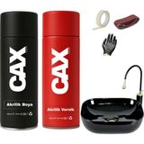 CAXCOLORS Suya Dayanıklı Parlak Beyaz Lavabo-Fayans-Evye Sprey Boyası 400 ml + Kimyasal Koruma Verniği - PARLAK SİYAH