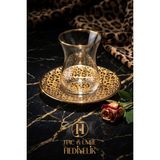 Çay Bardağı Leopar Desenli | Leoparlı Çay Bardak Takımı | 6 Kişilik Çay Bardağı Seti - Altın - 100 ml