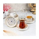 Çay Bardağı Seti Mırra Kahve Takımı Yaldızlı Damla Desenli 6 Kişilik 18 Parça - Sarı - 110 ml