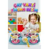 Çay Vakti Fincan Setim! 17 Parçalı Çiçek Desenli 4 Fincalı Ve Çaydanlıklı Evcilik Oyun Seti