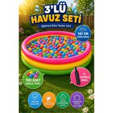 cayenna 147 cm Şişme Çocuk Havuzu Seti – Pompa, 100 Adet Renkli Havuz Toplu, Bahçe ve Balkon Kullanımına Uygun