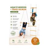 ÇAYLAR AVM Montessori Ahşap İp Merdiven 6 Basamak + Trapez Salıncak 2'li Set | Çocuk Tırmanma Oyuncağı | Duyu B
