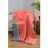 Caymoon Müslin 4 Katlı %100 Pamuk Koltuk Şalı Tv Battaniyesi 130 X 190 Cm Çift Renk Turuncu-Anthrasit