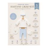 Cayzen Custom Baby Erkek Bebek 5 Parça Hastane Çıkış Seti %100 Pamuk Mavi Yenidoğan Bebek Hediyesi