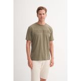 Cazador Bisiklet Yaka Regular Fit Pamuklu Desenli Tişört, Haki, 2XL