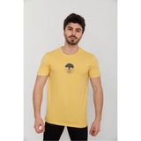 Cazador CAZ 4170 Açık Hardal Baskılı Bisiklet Yaka Erkek T-Shirt