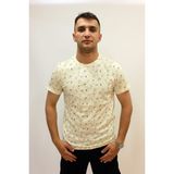 Cazador Caz 4174 Bisiklet Yaka Kendinden Desenli Erkek T-Shirt - Ekru - 2XL