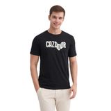 CAZADOR Erkek Bisiklet Yaka, Kısa Kollu, Baskılı Pamuklu T-Shirt, Siyah, S