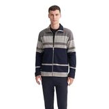 Cazador Hazır Örme Çizgili Vintage Yün Karışımlı Regular Fit Fermuarlı Sweat Hırka GRİ