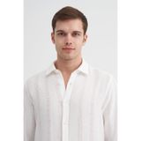 CAZADOR Regular Fit Dokuma Pamuklu Çizgi Dokulu Uzun Kol Gömlek, M, 25YCEED02052, BEYAZ, Erkek