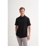 Cazador Regular Fit Jakarlı Zincir Desenli K.Kol Gömlek 2050 Siyah Siyah XL