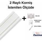 Cazimo Ikili Korniş Rayı Pvc Perde Rayı Ölçü Seçenekli Tavan Tipi Beyaz Korniş Sistemi - 300 cm