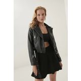 CB CANDYBİA Siyah Biker Suni Deri Ceket