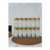 CbkHome 12'li Baharat Kavanozu Bambu Kapaklı Kavanoz Serpme Başlıklı Baharatlık 12x120ml (14 Adet Ekitet)
