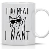 CBTwear I Do What I Want - 325 ml Seramik Kahve Kupası - Kedi Severler Kadınlar İçin Hediyeler - Komik Çılgın Huysuz Kedi Anne Veya Baba - Patronlar, Çalışanlar, Aile ve Arkadaşlar İçin İlham Verici
