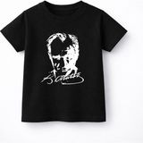 CC Collection Çocuk Tişört Atatürk Baskılı Pamuklu Unisex Günlük Rahat Tişört - Siyah - 5 - 6 Yaş