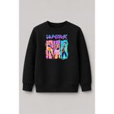 cc collection Kız Çocuk Huntrix Karakter Baskılı Siyah Bisiklet Yaka Sweatshirt