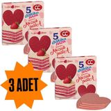CC Red Velvet Kalp Şekilli 5 Dakika Hazır Mozaik Pasta 3 Adet 20 cm Çapında 4 Kat Bisküvi