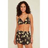 C&City 075 K-09 Kadın Saten Desenli Sütyen Şort Pijama Takımı