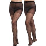C&city 2'li Paket Yıldız Desenli 15 Denye Büyük Beden Külotlu Çorap Siyah - 5XL - 6XL