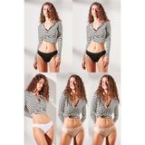 C&City 523 Siyah/Beyaz/Ten 5'li Bikini Kadın Külot