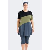 C&City Büyük Beden Kısa Kol Taytlı Tesettür Mayo, Füme, 6XL