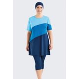 C&city Büyük Beden Kısa Kol Taytlı Yarım Kapalı Tesettür Mayo C11206 Lacivert - 5XL