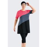 C&city Büyük Beden Kısa Kol Taytlı Yarım Kapalı Tesettür Mayo C11206 Siyah - 4XL