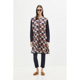 C&City Büyük Beden Paraşüt Kumaş Fermuarlı Tesettür Mayo, 4XL, Koyu Lacivert, Tunik Tasarım, Başörtüsü ve Pantolon Seti