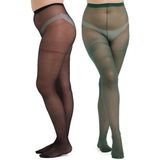 C&city İnce Büyük Beden 40 Opak 2'li Külotlu Çorap Yeşil/Siyah - XL - 2XL