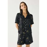 C&City Luna Touch Gömlek Şort 2'li Saten Pijama Takımı, Lacivert, S Beden