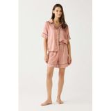 C&City Luna Touch Gömlek Şort 2'li Saten Pijama Takımı, Vizon, S Beden