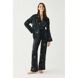C&City Luna Touch Kimono Pantolon 2'li Saten Pijama Takımı, Lacivert, M Beden